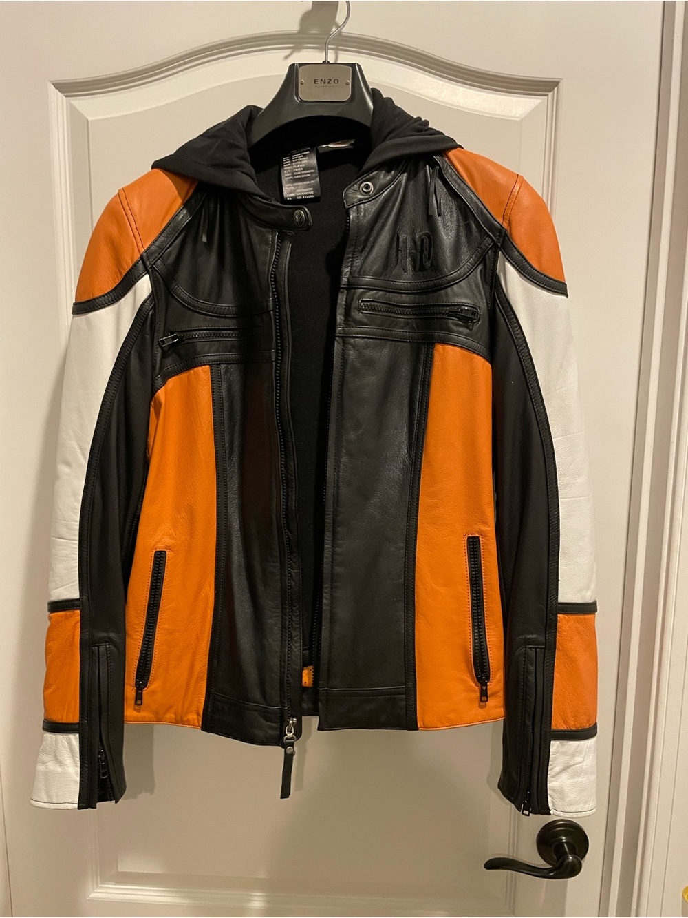 Harley-Davidson Women’s XL Genuine Leather Riding Jacket Removable Hoodie Black